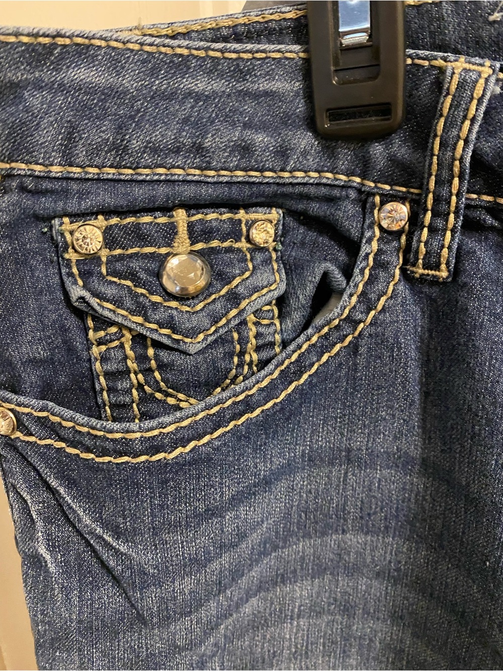Earl Jean 14 Stretch Blue Jeans Denim Capris Rolled Cuff Bling Capri Length - Picture 2 of 8